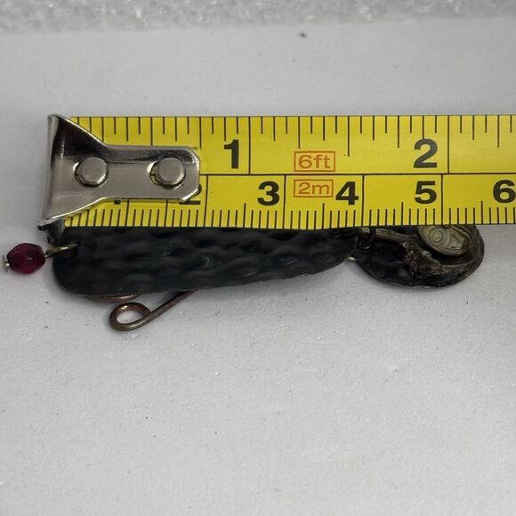 Vintage Hammered Copper & Brass Clip On Red Bead Dangle Earrings Boho Fashion - Picture 3 of 3